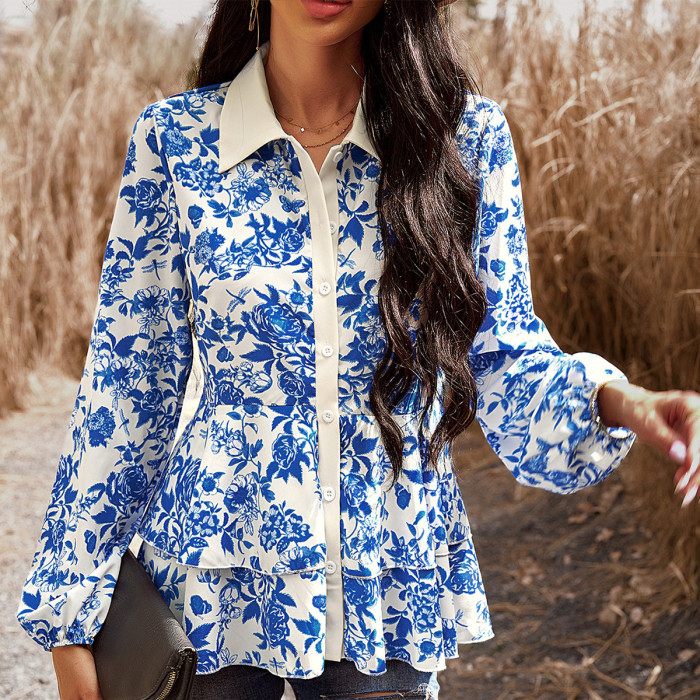 Women's Casual Print Long Sleeve Blouse