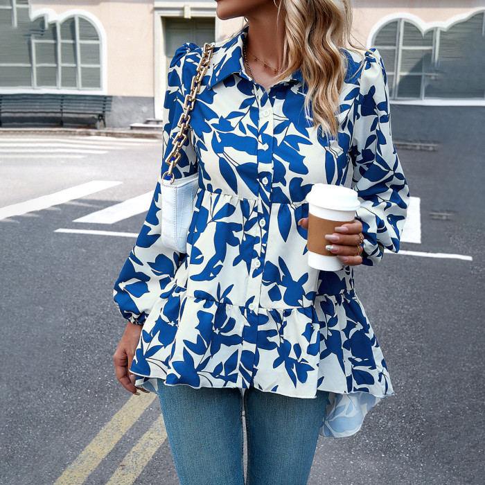 Women's Elegant Print Long-sleeved Blouse