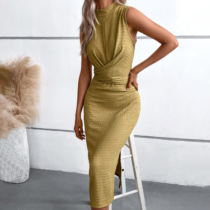 Women's Elegant Round Neck Slim Fit Slit Dress