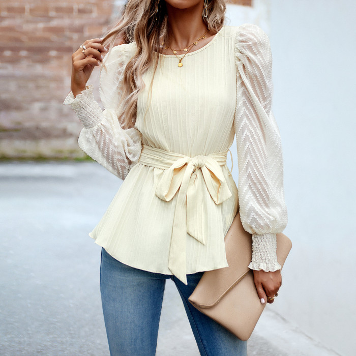 Women's Elegant Round Neck Long Sleeves Blouse