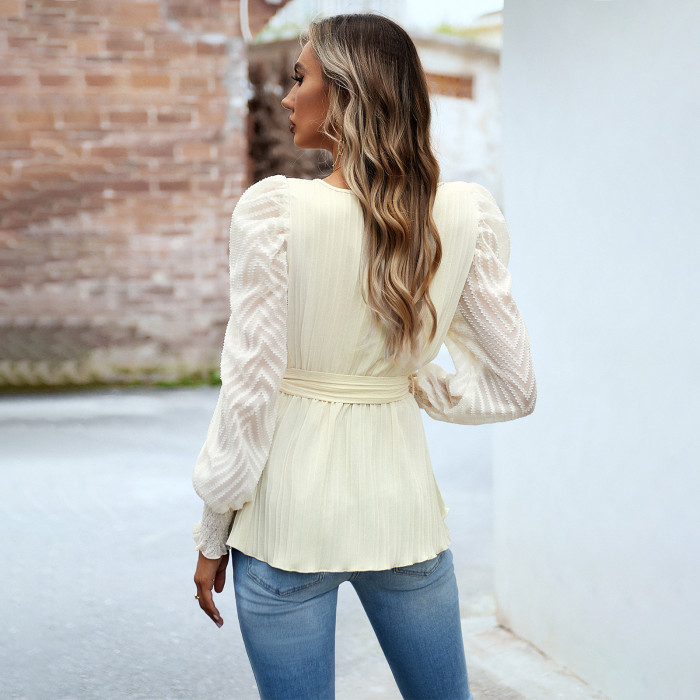 Women's Elegant Round Neck Long Sleeves Blouse
