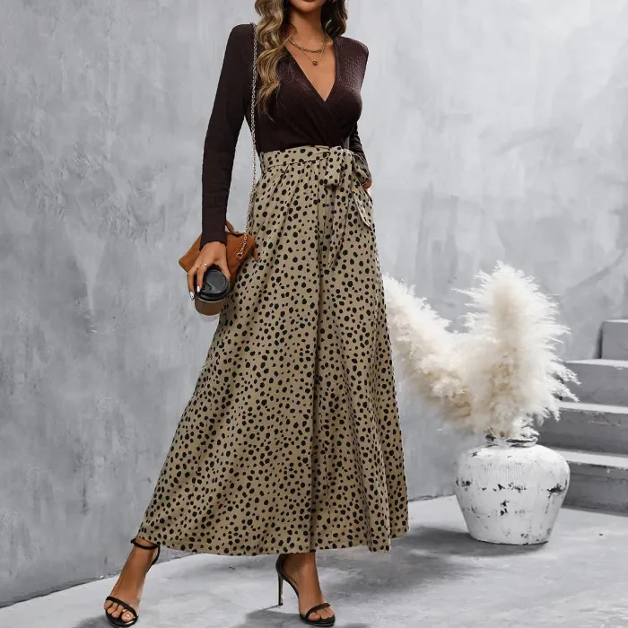 Women's Elegant Long Sleeve V-Neck Top Wide Leg Jumpsuit