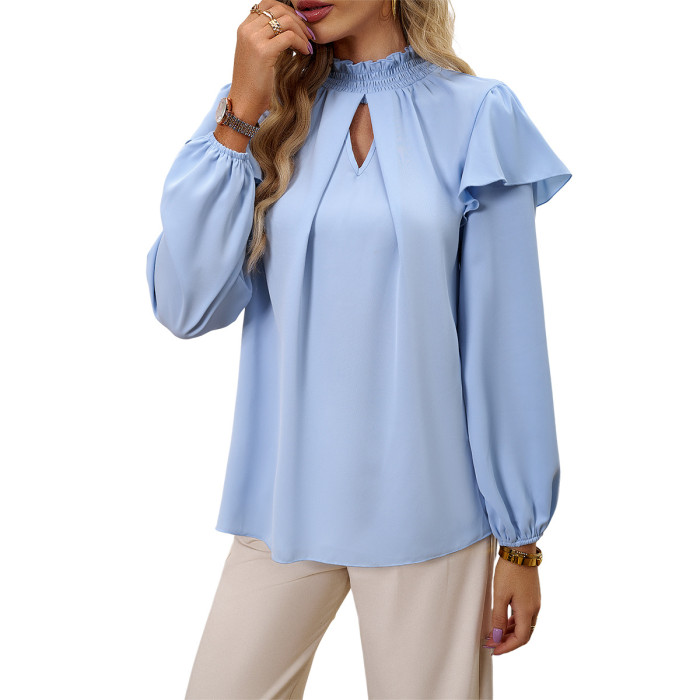 Women's Fashion Casual Wave Neck Long Sleeve Top