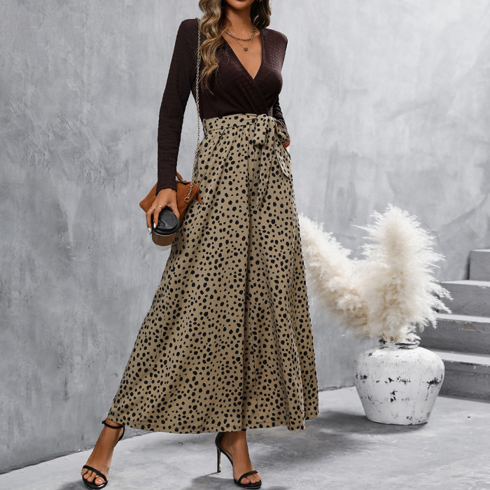 Women's Elegant Long Sleeve V-Neck Top Wide Leg Jumpsuit