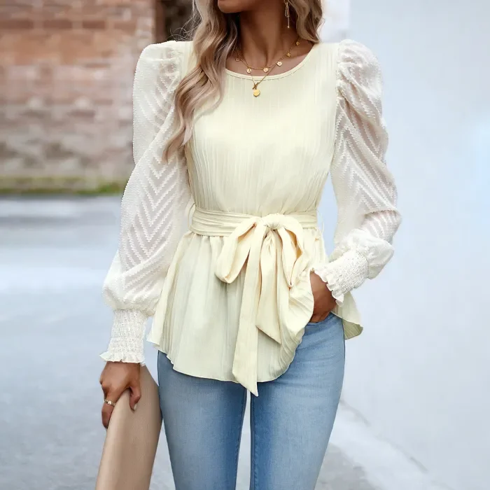 Women's Elegant Round Neck Long Sleeves Blouse