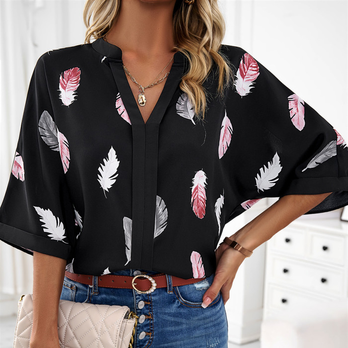 Fashion Women's Elegant Printed V-neck Blouse