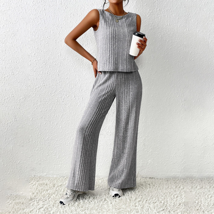 Fashion Women's Sleeveless Top + Loose Pant Two Pieces Set