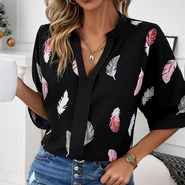 Fashion Women's Elegant Printed V-neck Blouse
