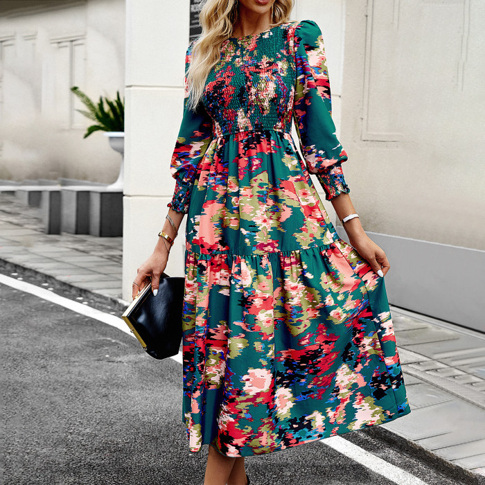 Women's Elegant Printed Midi Dress