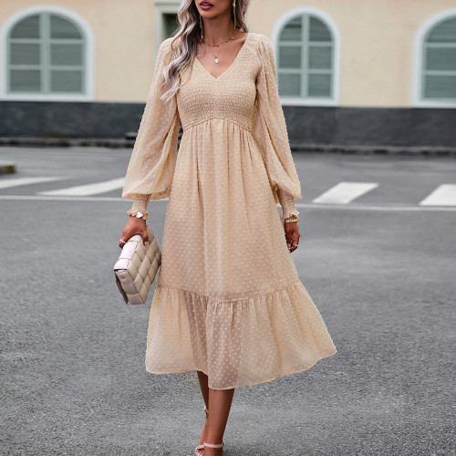 Women's V-neck Elegant Solid Color Midi Dress