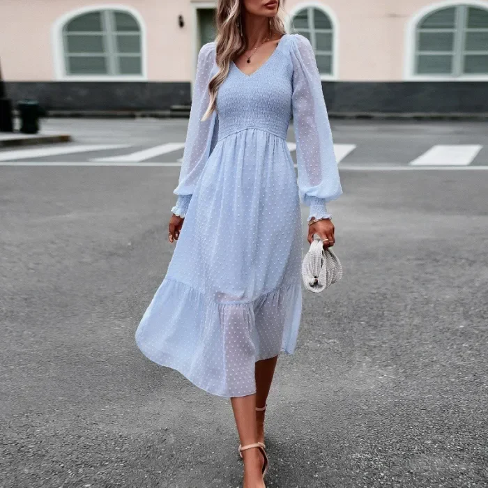 Women's V-neck Elegant Solid Color Midi Dress