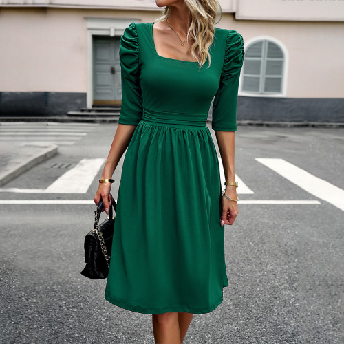 Women's Elegant Solid Color Square Neck Midi Dress
