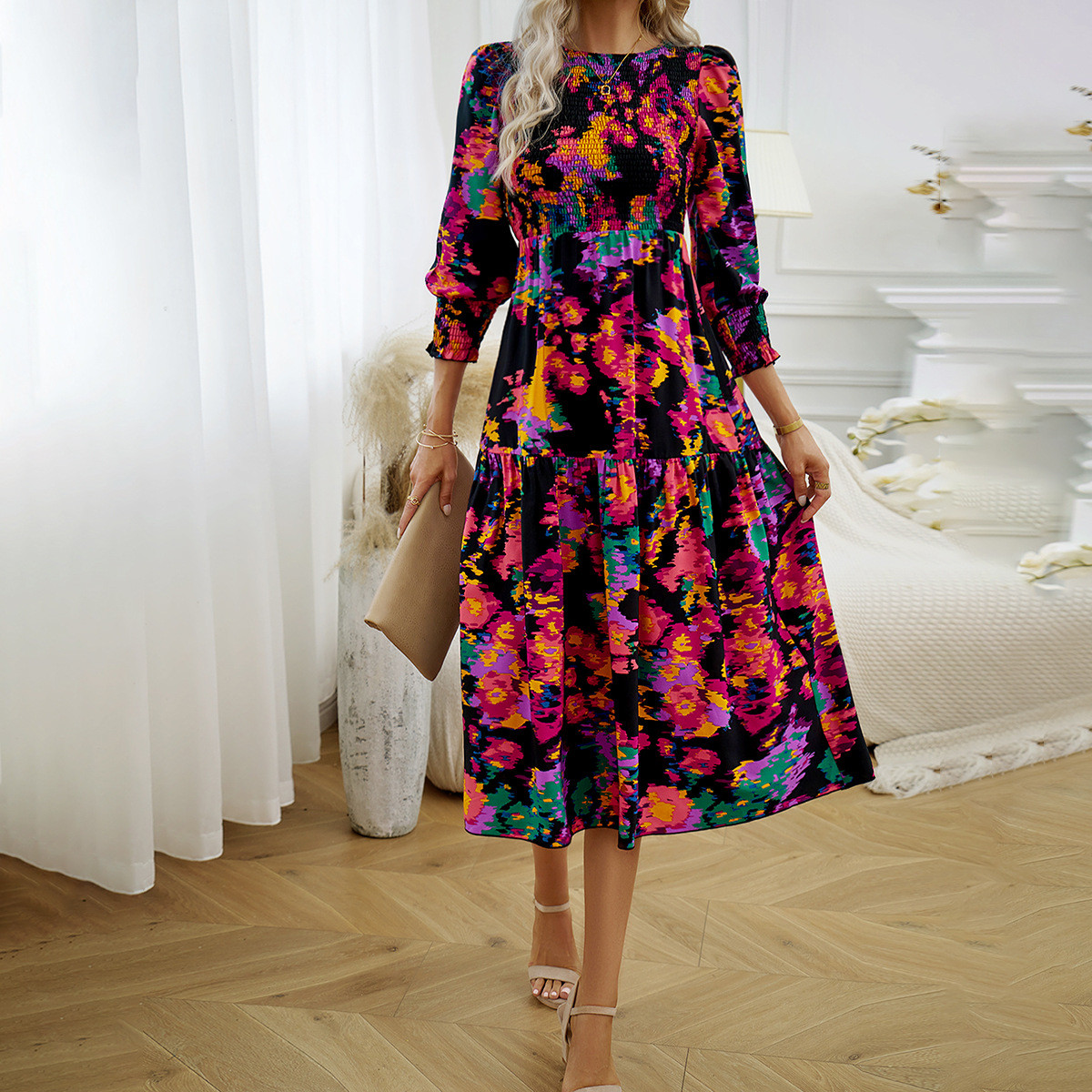 Women's Elegant Sleeveless Embroidered Midi Dress for Formal Evening Occasions