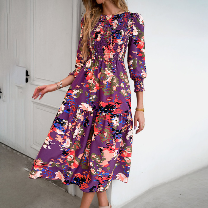 Women's Elegant Printed Midi Dress