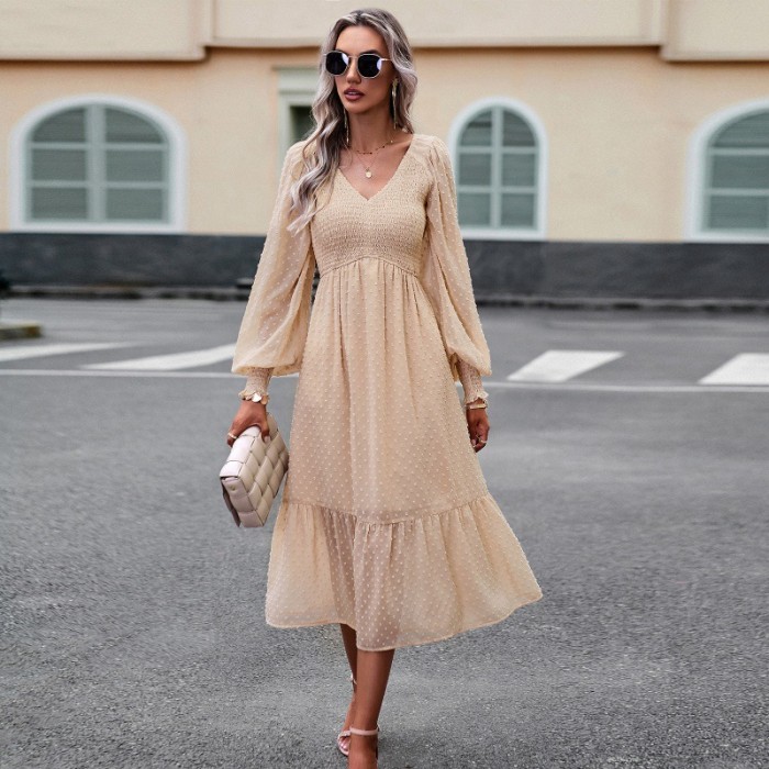 Women's V-neck Elegant Solid Color Midi Dress