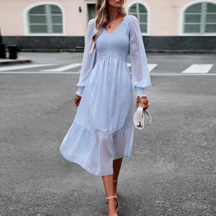 Women's V-neck Elegant Solid Color Midi Dress