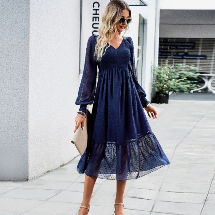 Women's V-neck Elegant Solid Color Midi Dress