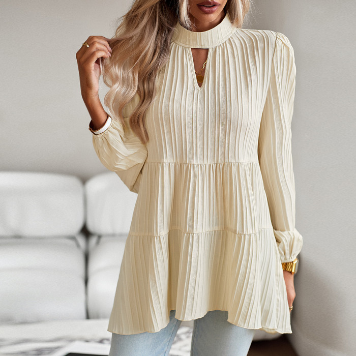 Women's Elegant Solid Color Long Sleeve Blouse