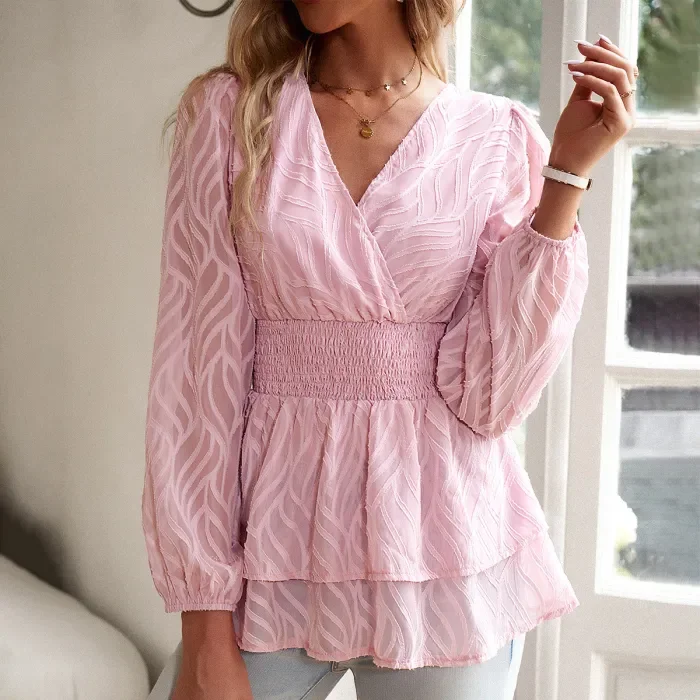 Women's Casual V Neck Long Sleeve Blouse