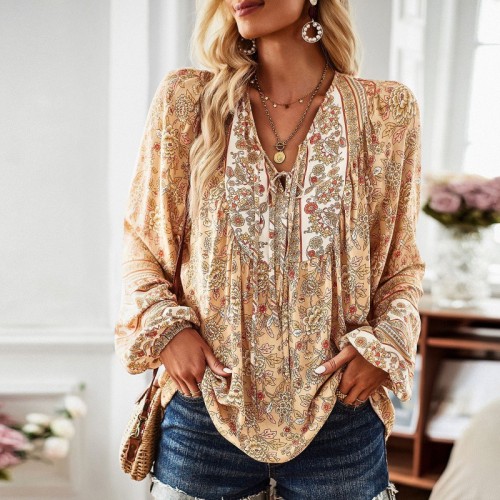 Women's Casual Printed Long Sleeve Blouse