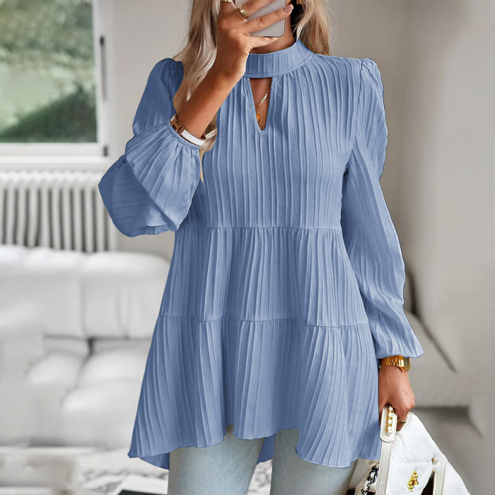 Women's Elegant Solid Color Long Sleeve Blouse