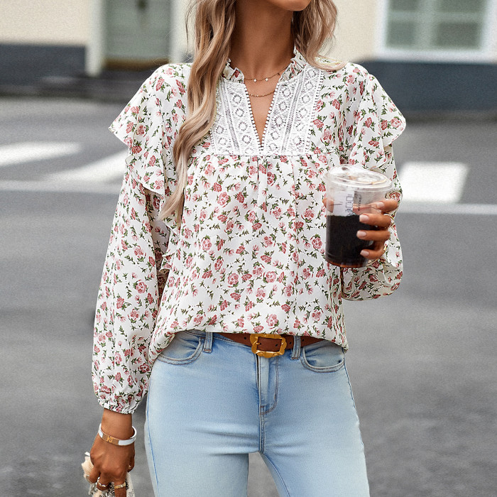 Women's Floral Casual Elegant Long Sleeve Blouse