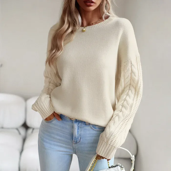 Women's Round Neck Long Sleeve Knitted Sweater