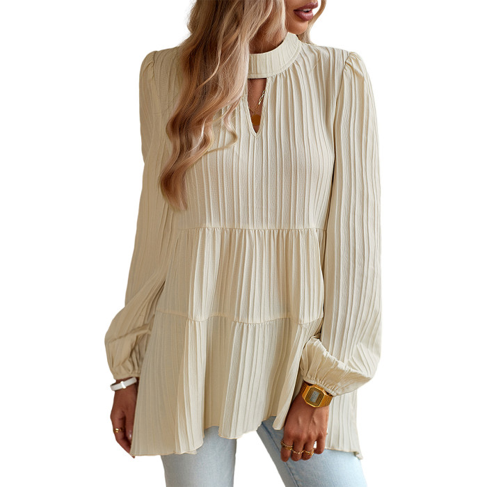 Women's Elegant Solid Color Long Sleeve Blouse