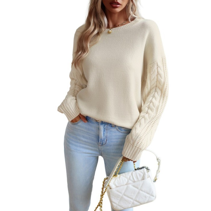 Women's Round Neck Long Sleeve Knitted Sweater