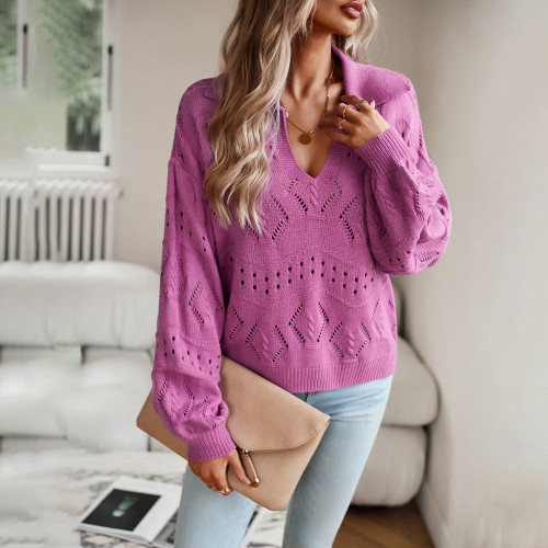 Women's Solid Color Long Sleeve Knitted Sweater