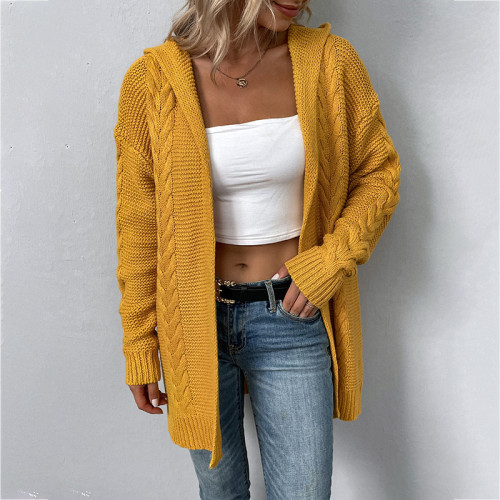 Women’s New Solid Color Hooded Knitted Cardigan