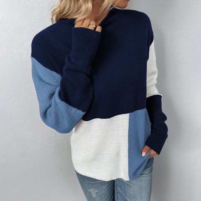 Women's Casual Knitted Color Block Sweater