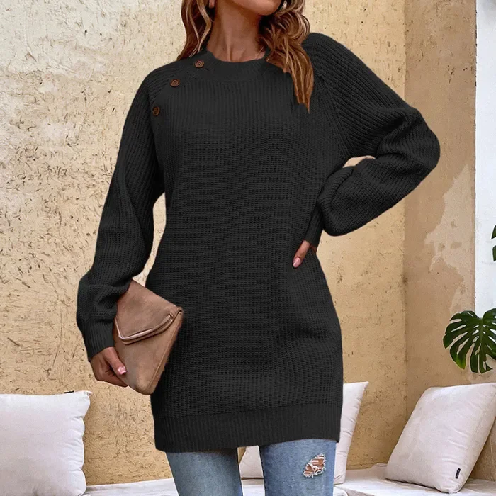 Women's Fashion Casual Solid Color Button Knitted Sweater