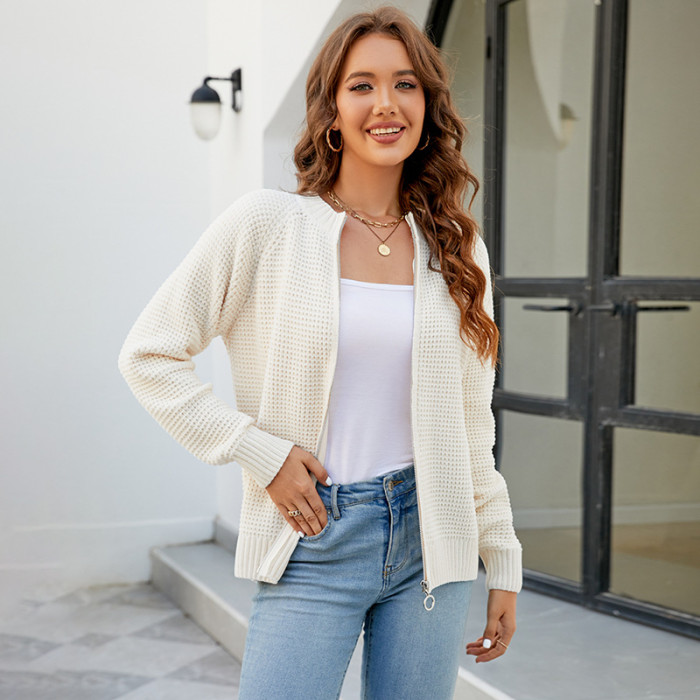 Women's New Solid Color Zip Knitted Cardigan