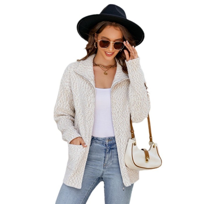 Women's New Casual Lapel Zipper Knitted Cardigan