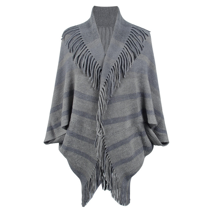 Women's New Knitted Striped Tassel Shawl Cardigan