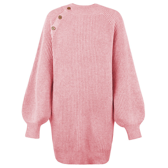 Women's Fashion Casual Solid Color Button Knitted Sweater