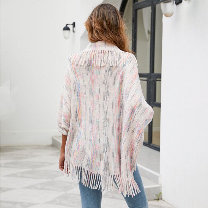 Women's Colorful Striped Fringed Cape Knitted Cardigans