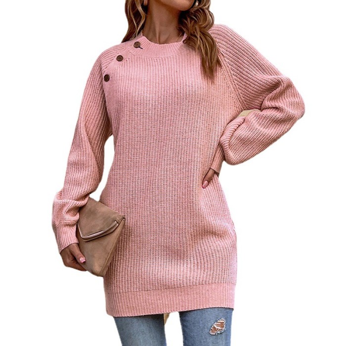 Women's Fashion Casual Solid Color Button Knitted Sweater