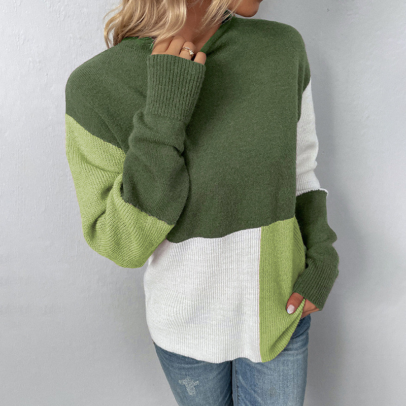Women's Casual Knitted Color Block Sweater