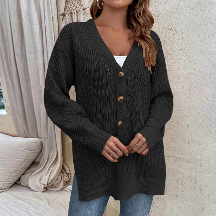 Women's Hollow Casual Solid Color Knitted Cardigan