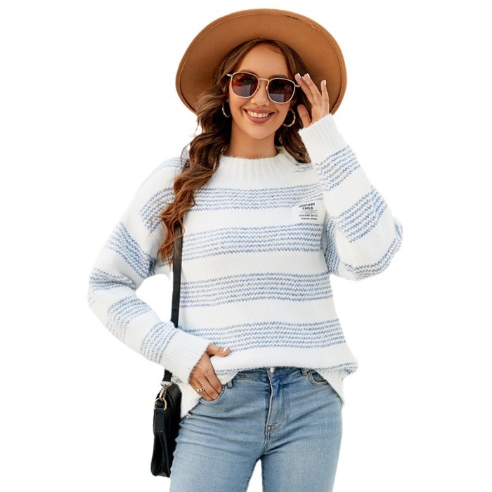 Women's Casual Loose Knitted Striped Sweater