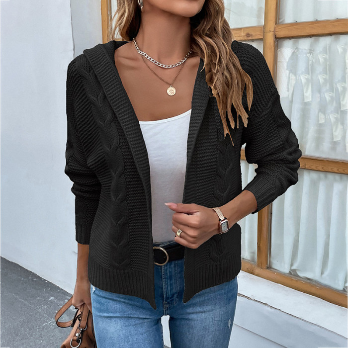Women’s New Solid Color Hooded Knitted Cardigan