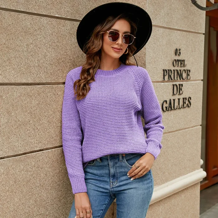 Women's Solid Color Round Neck Long Sleeve Knit Sweater