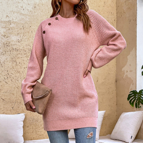 Women's Fashion Casual Solid Color Button Knitted Sweater