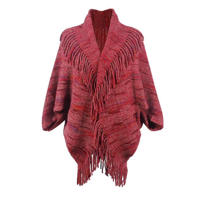 Women's Colorful Striped Fringed Cape Knitted Cardigans