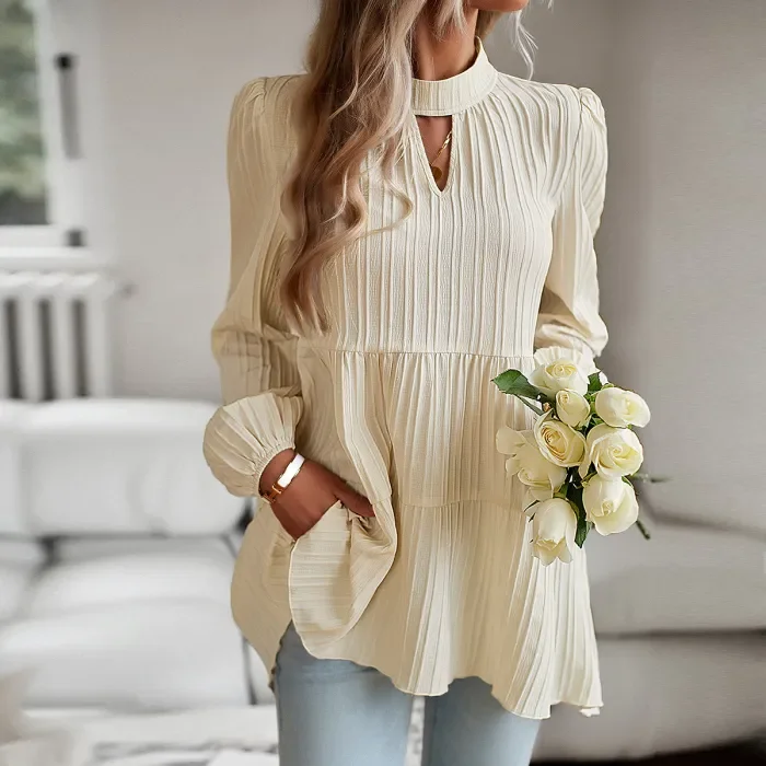 Women's Elegant Solid Color Long Sleeve Blouse