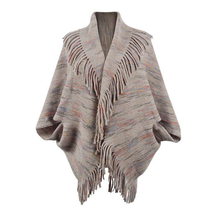 Women's Colorful Striped Fringed Cape Knitted Cardigans