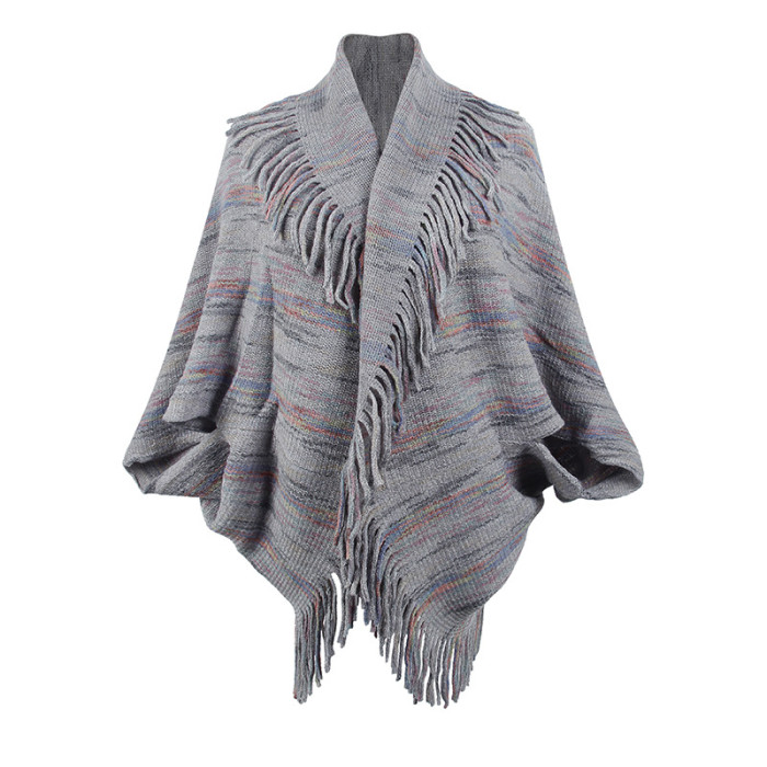 Women's Colorful Striped Fringed Cape Knitted Cardigans