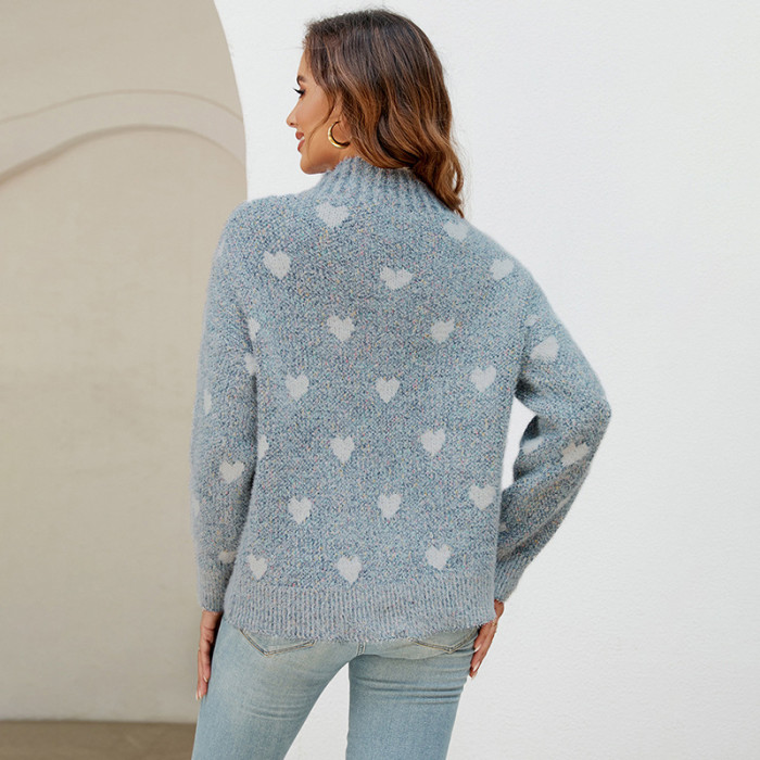 Women's New Loose Knitted Sweater with Love Print